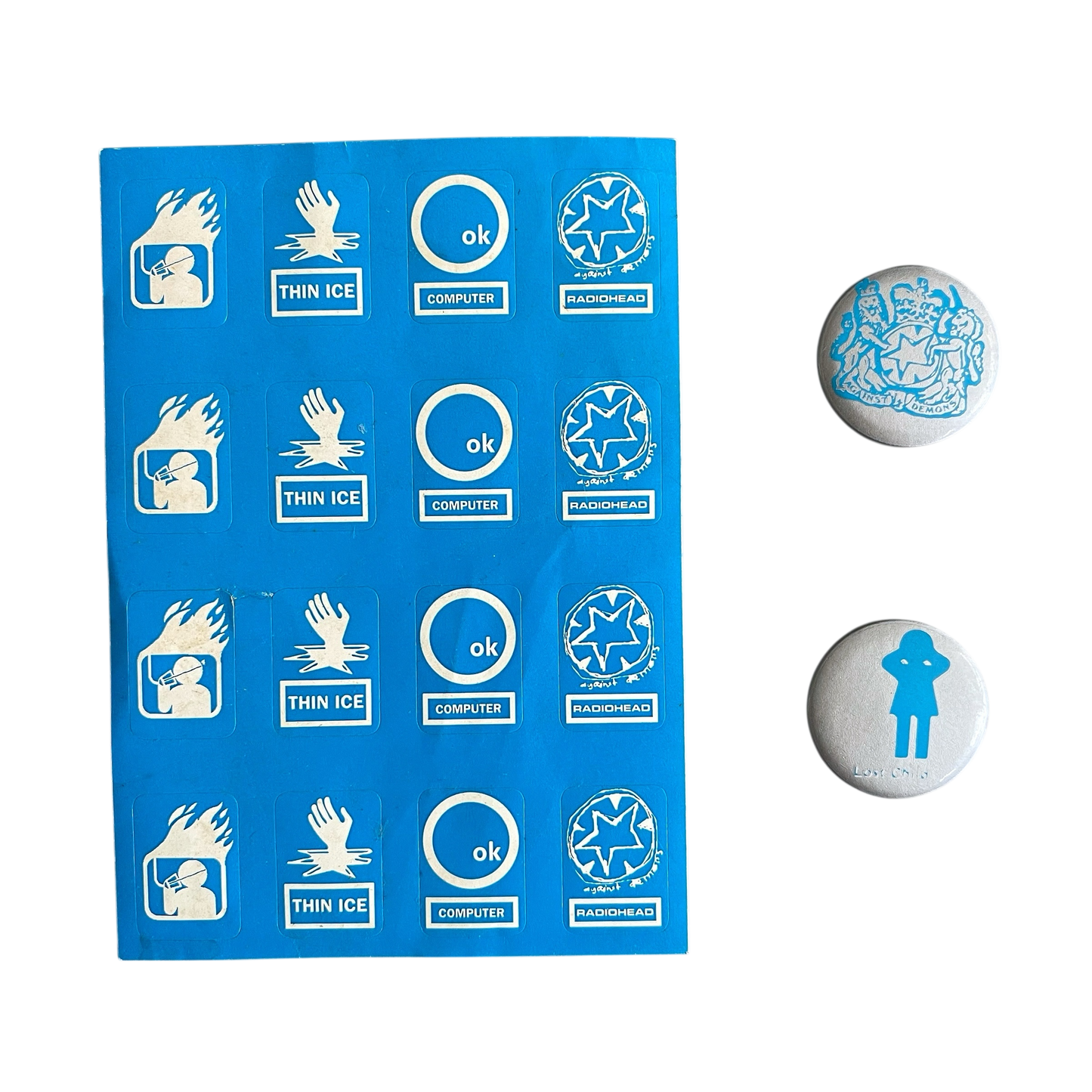 1997 Radiohead Ok Computer promo stickers & pin badges