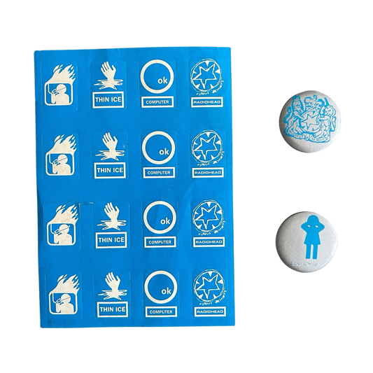 1997 Radiohead Ok Computer promo stickers & pin badges