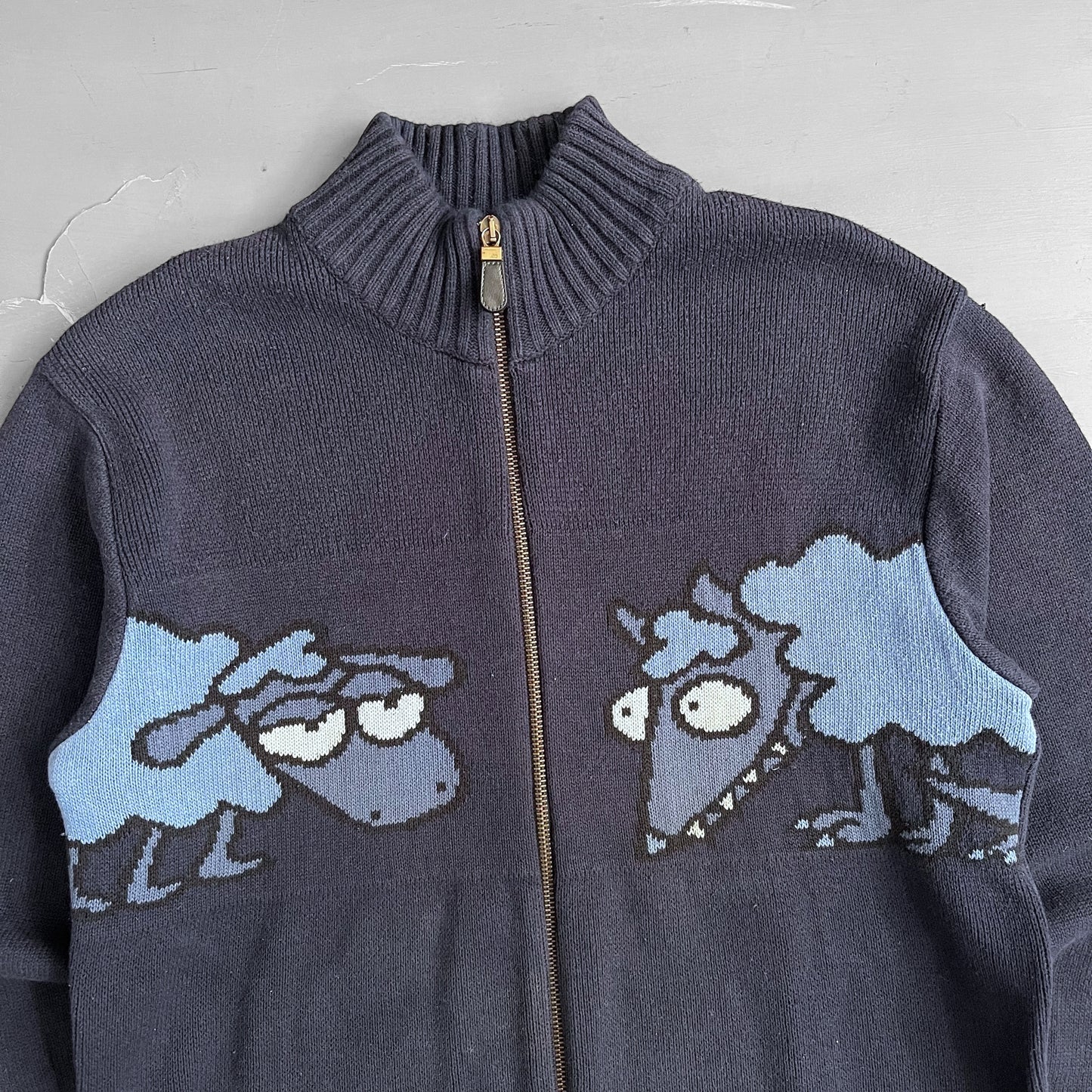 Early 2000s Kukuxumusu sheep knit zip jumper (M)