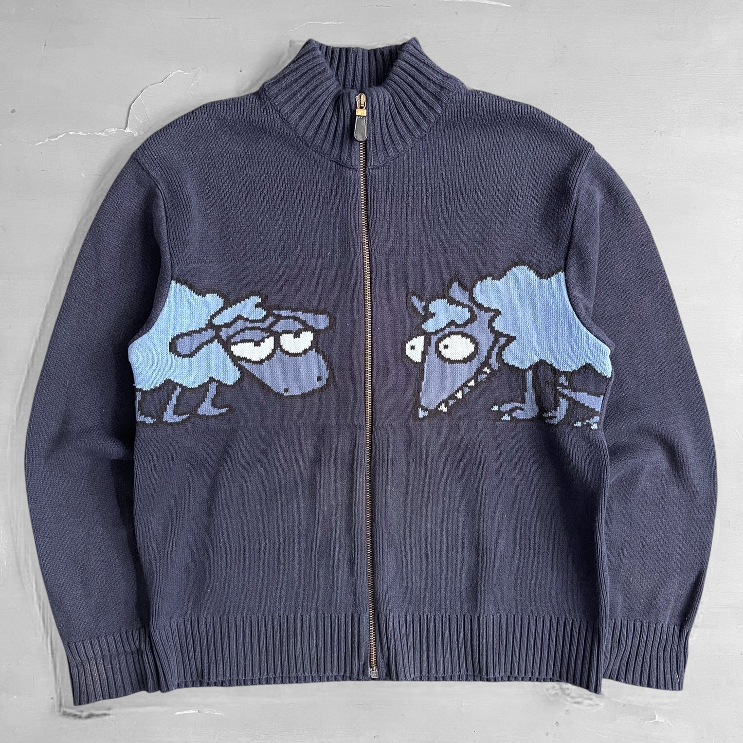 Early 2000s Kukuxumusu sheep knit zip jumper (M)