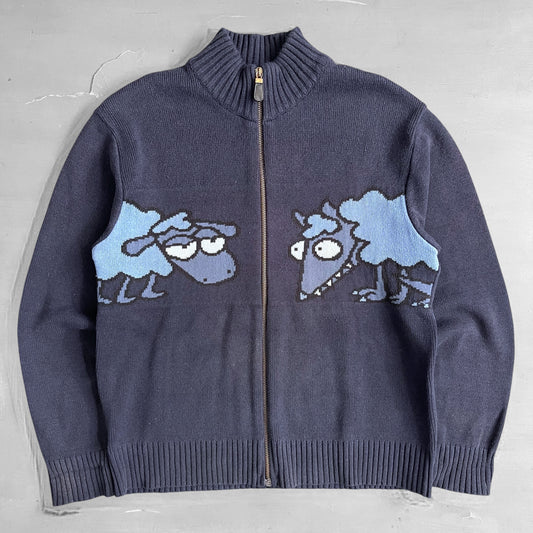 Early 2000s Kukuxumusu sheep knit zip jumper (M)