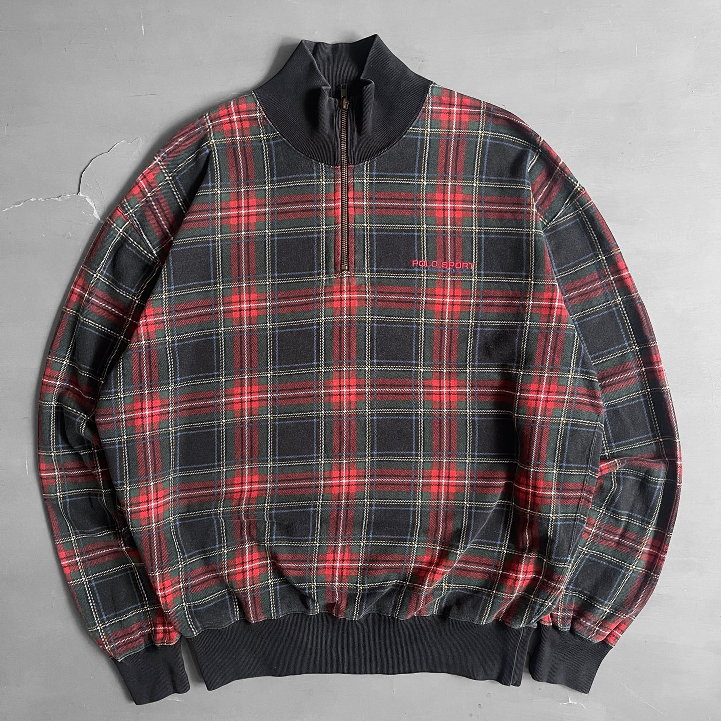 1990s Polo Sport Ralph Lauren tartan zip track jacket (L)