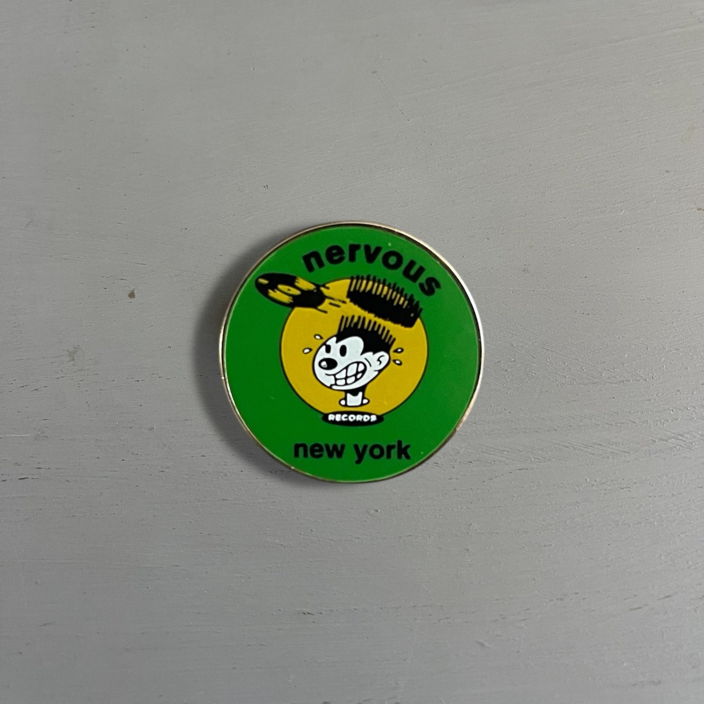 1990s Nervous Records New York pin badge