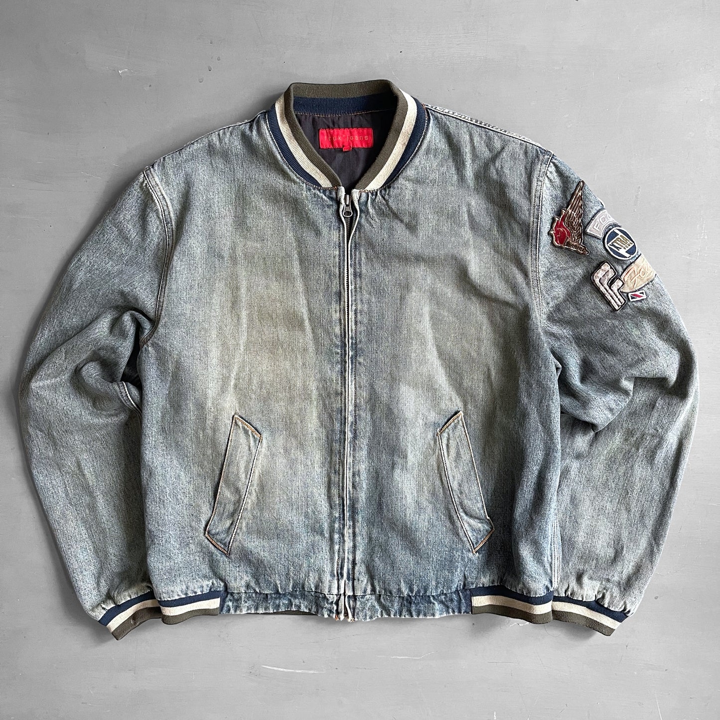 2000s FCUK denim bomber jacket (L)