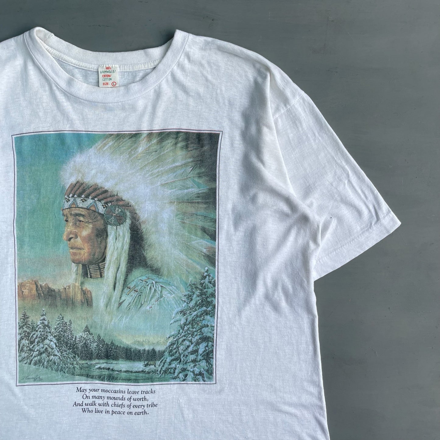 1990s Native American quote graphic T-Shirt (L)