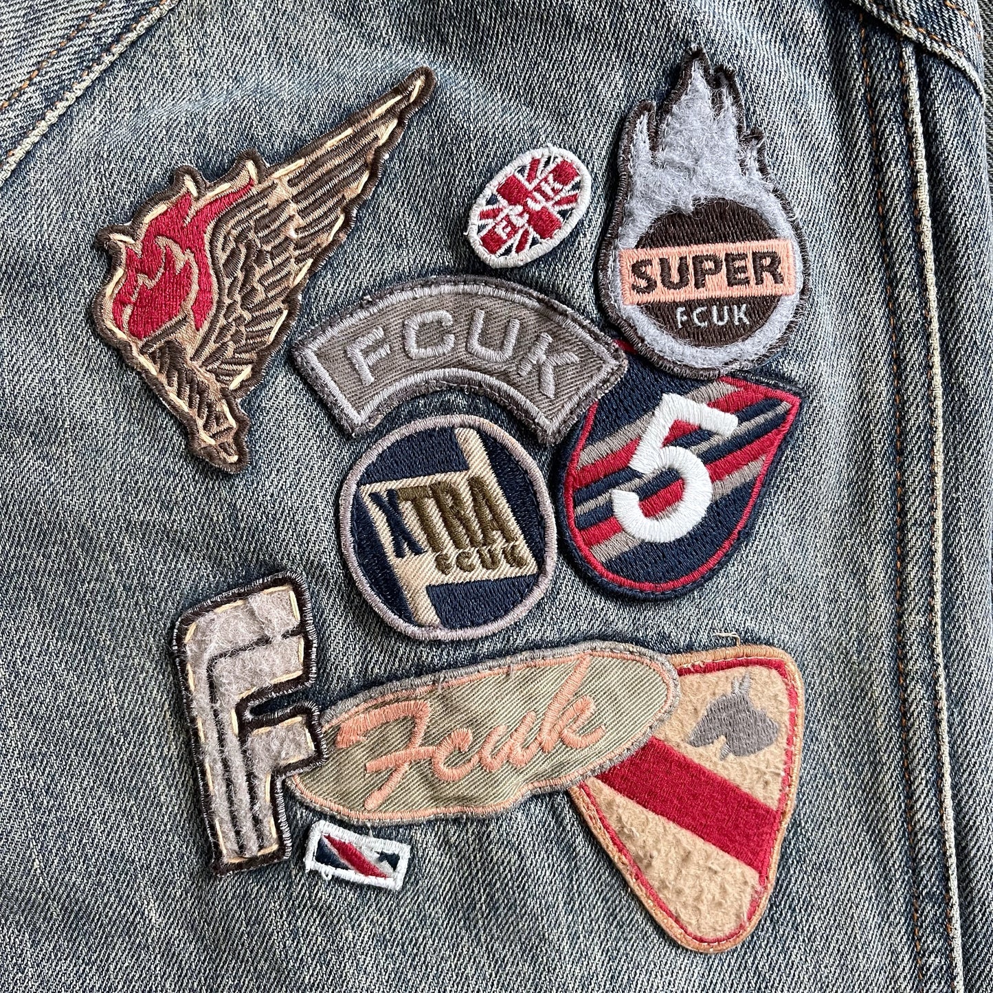 2000s FCUK denim bomber jacket (L)