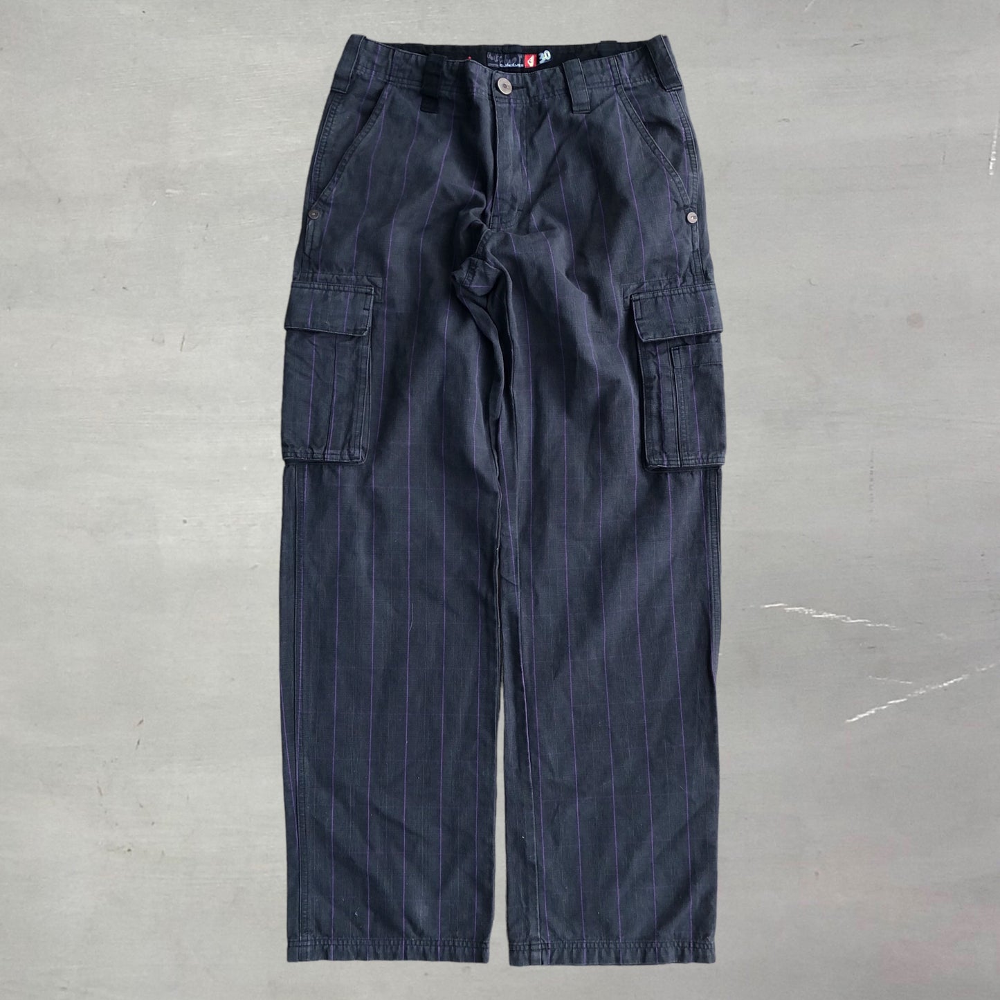 Early 2000s Quiksilver striped utility baggy trousers (30 x 32)